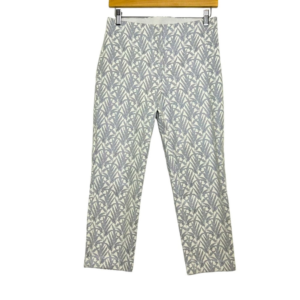 Alfani Women's Ankle Pants 8P Silver Jacquard Metallic Print Bi Stretch Tropical